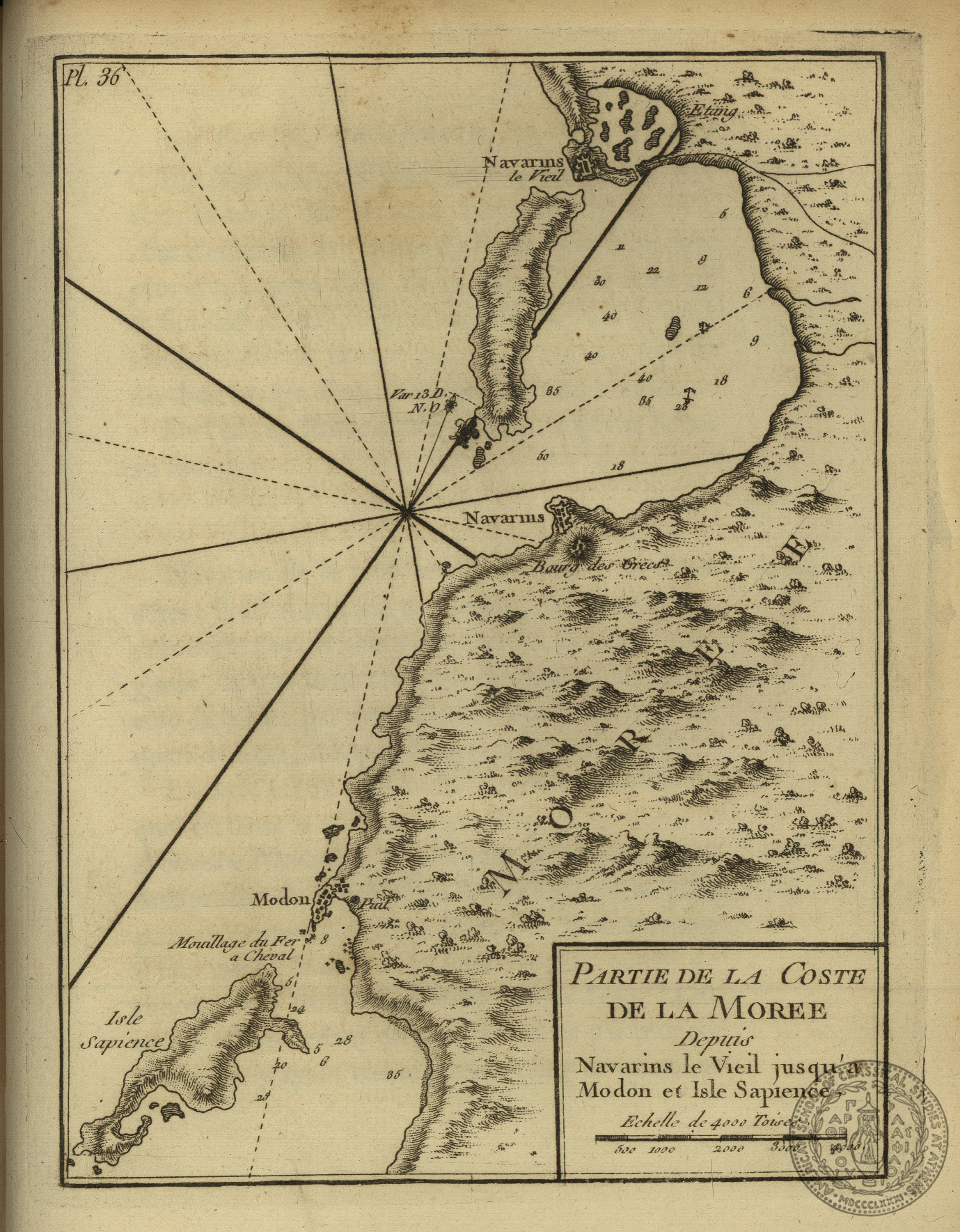 Partie de la coste de la Moree depuis Navarins le Vieil jusqu'a Modon et isle Sapience
